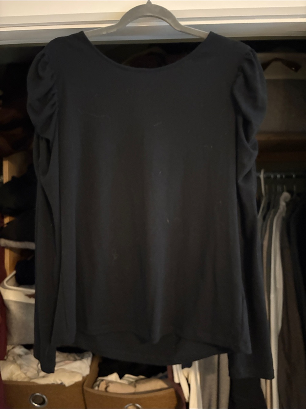 Stella & Dot Black Long-Sleeve Top with Puff Shoulders